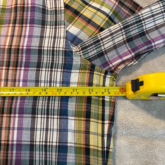 Vince Men’s Cotton Linen Plaid Button Front Shirt Purple Green Size XL READ - Picture 3 of 14